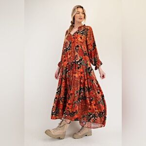 Easel Vibrant Floral Long Sleeve Dress